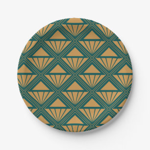 Prato De Papel Dourada e verde Art Deco design com rombos