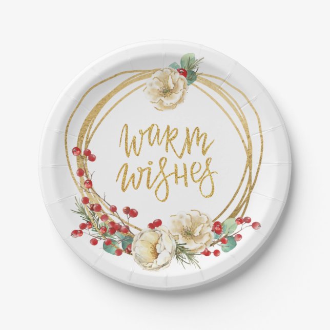 Prato De Papel Dourada Fraqueza com Magnolia e Berries (Frente)