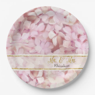 Prato De Papel Dourada Glitter Pink Hydrangea Flowers Sr. e Sra.