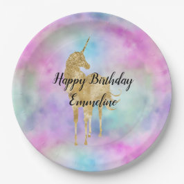 Prato De Papel Dourada Lâmina de Aqua Rosa Púrpura do Unicórnio R