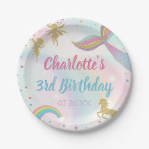 Prato De Papel Dourada poeira mágica Unicorn Fada de Fada de Milh