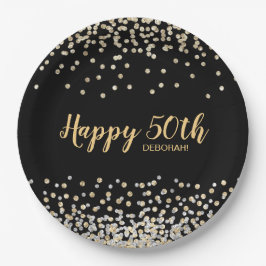 Prato De Papel Dourada Prata Confetti 50ª Festa de aniversário