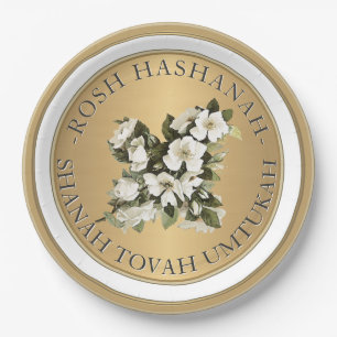 Prato De Papel Dourada Rosh Hashanah judia Ano Novo Shanah Tovah 
