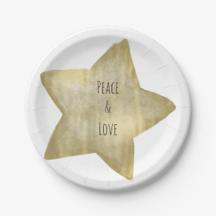 Prato De Papel Dourada Star Peace Love