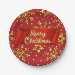 Prato De Papel Douradas estrelas de brilho e flocos de neve