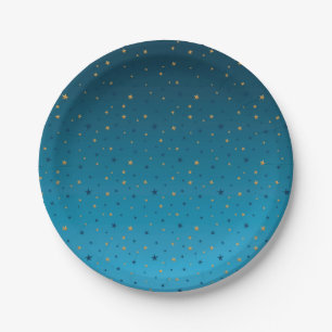 Prato De Papel Douradas estrelas em azul. 