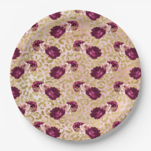Prato De Papel Douradas rosas cor-de-rosa com Leopardo