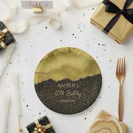 Prato De Papel Dourado Amarelo Glitter Abstrato Aquarela