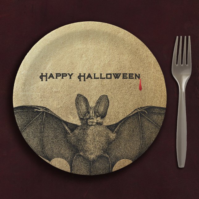 Prato De Papel Dourado Bat Vampiro de Halloween (Criador carregado)