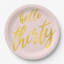 Prato De Papel Dourado Blush "Alô 30" Birthday Big Type