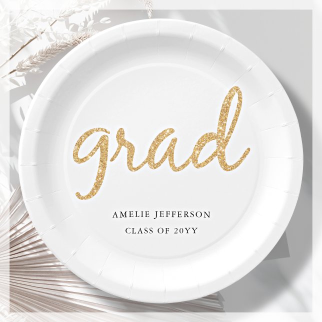 Prato De Papel Dourado brilho | Graduação em branco (Criador carregado)