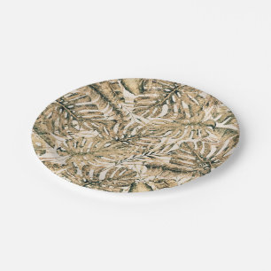 Prato De Papel Dourado Bronze Brilho Folhas de Palma Tropical Cas