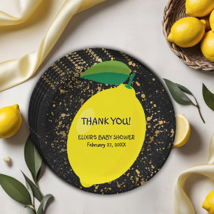 Prato De Papel Dourado Chá de fraldas de Lâmpadas  de Lêmon