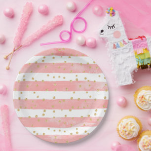 Prato De Papel Dourado Confetti com Lâmpadas Rosa e Falso