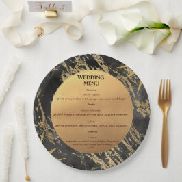 Prato De Papel Dourado e negro do tema do mármore Menu