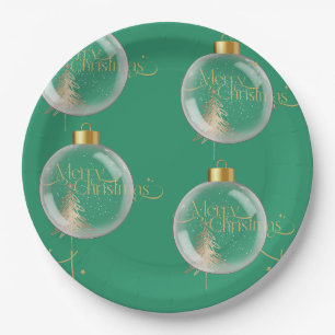 Prato De Papel Dourado e Verde Natal