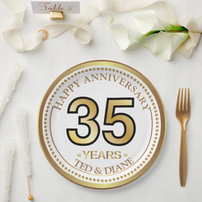 Prato de papel dourado elegante com texto editável (Casamento)