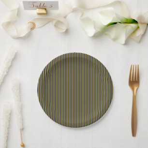 Prato De Papel Dourado fino Elegante e Marinho Vertical Strips Ve