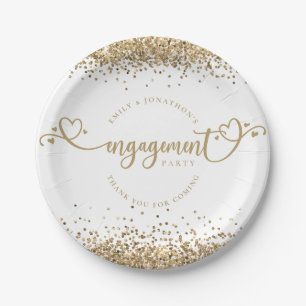 Prato De Papel Dourado Glitter Heart Script Names White Noivado