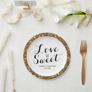 Prato De Papel Dourado Glitter Love é Docinho em Papel