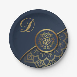 Prato De Papel Dourado luxo personalizado Mandala Art Blue