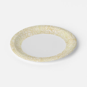 Prato De Papel Dourado padrão das folhas florais