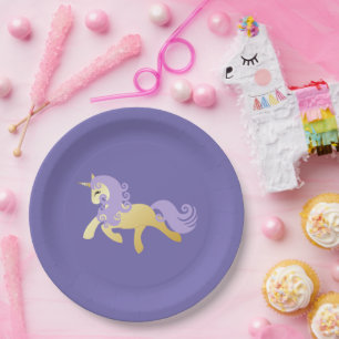 Prato De Papel Dourado Roxo Unicorn