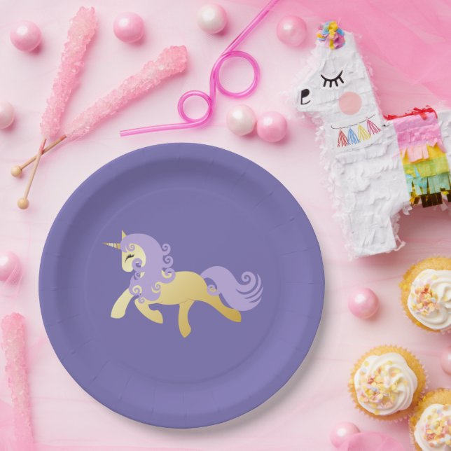 Prato De Papel Dourado Roxo Unicorn (Festa)
