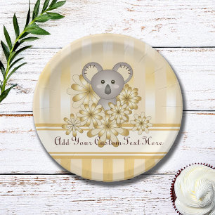 Prato De Papel Dourado Stripe - Cartoon Cute Baby Koala