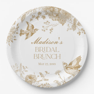 Prato De Papel Dourado Toile De Jouy Vintage Bridal Bridal Brunch