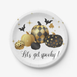 Prato De Papel Dourado Vamos de Abóbora Sente-se no Halloween