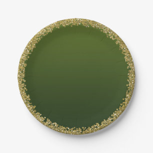 Prato De Papel Dourado Verde com Brilho Glam Glitter Festa