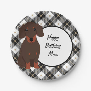 Prato De Papel Doxie e Xadrez personalizadas