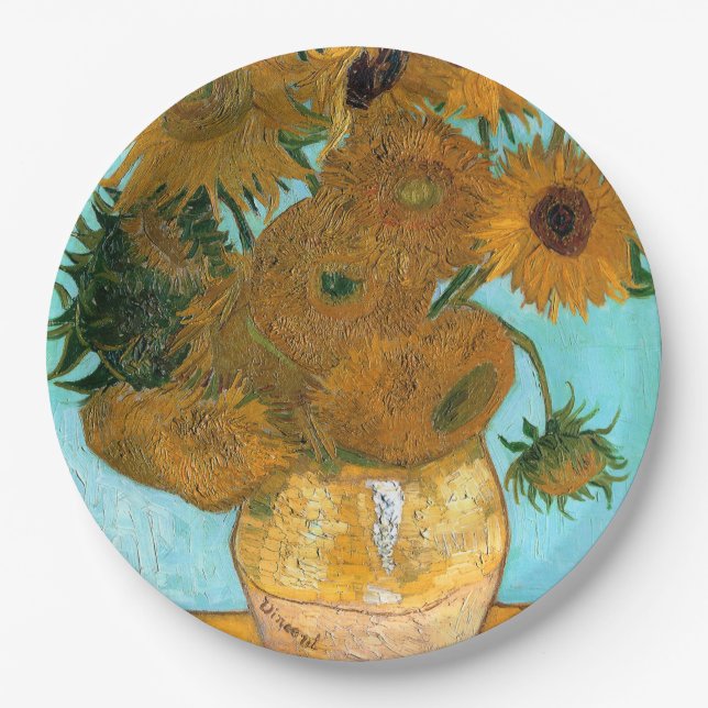 Prato De Papel Doze girassóis em um vaso (pintura em vida estátic (Frente)