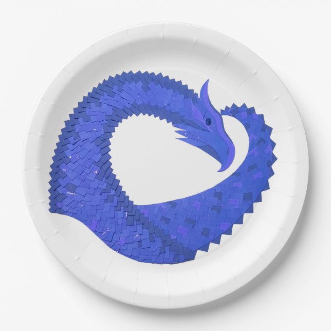 Prato De Papel Dragão azul no branco (Frente)