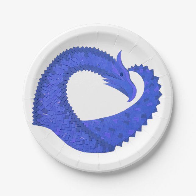 Prato De Papel Dragão azul no branco (Frente)