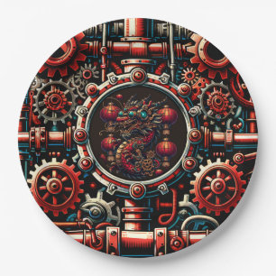 Prato De Papel Dragão de Ano Novo Chinês Steampunk