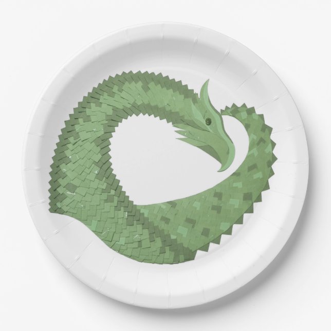 Prato De Papel Dragão verde-oliva em branco (Frente)