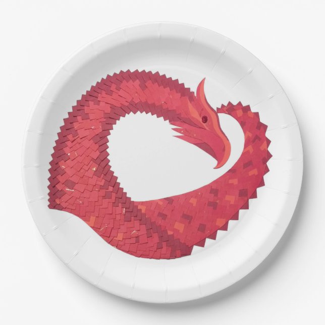 Prato De Papel Dragão vermelho em branco (Frente)