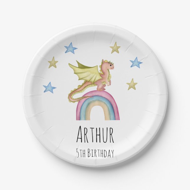 Prato De Papel Dragon Cute Castle Magical Medieval Birthday (Frente)