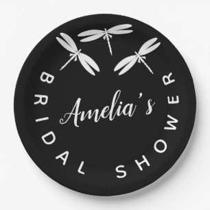 Prato De Papel Dragonflies em preto Chá de panela