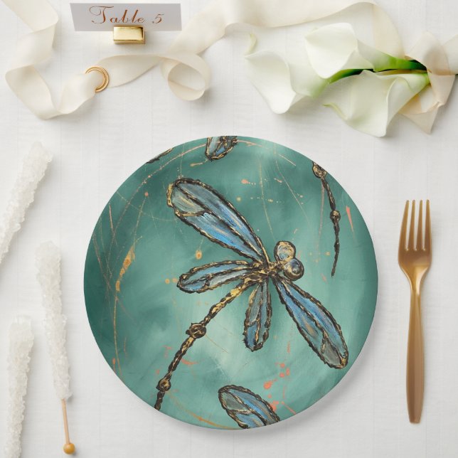 Prato De Papel Dragonfly Flit Myrtle Green (Casamento)