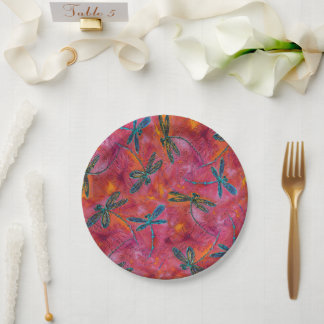 Prato De Papel Dragonfly Flor Quente Fuchsia Rosa