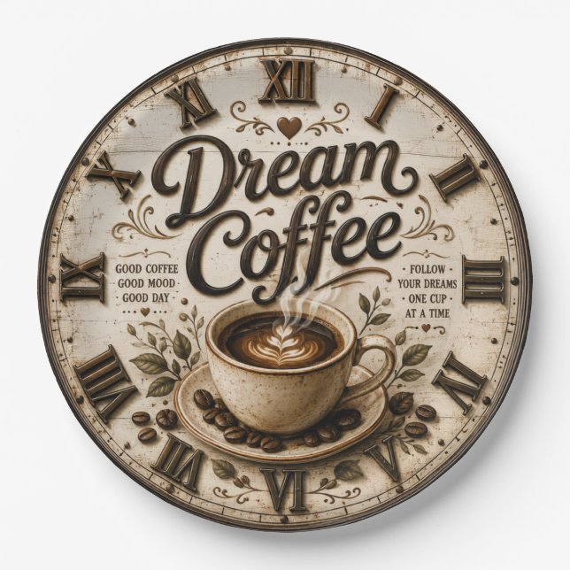 Prato De Papel Dream Coffee Rustic Farmhouse Bar Kitchen Decor (Frente)