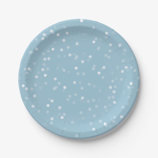 Prato De Papel Dreamy Blue e White Bokeh Confetti (Frente)