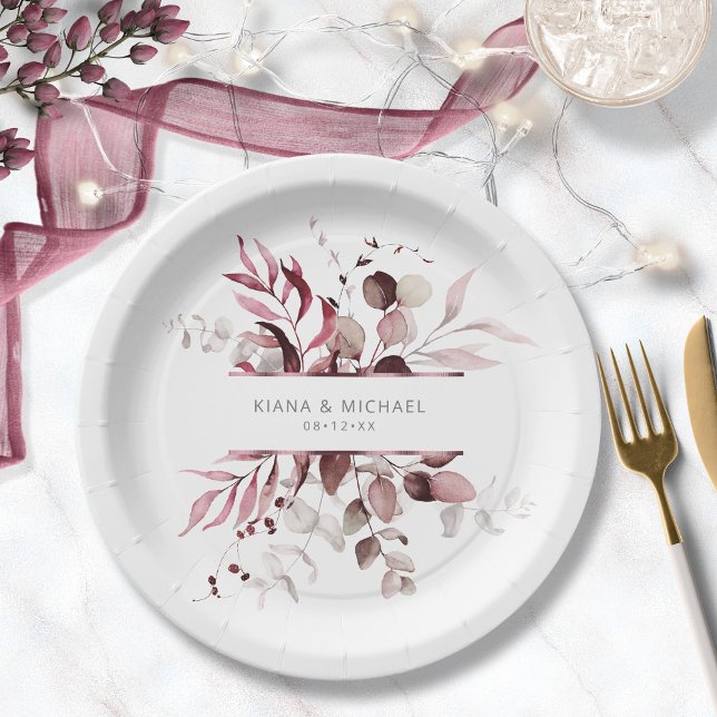 Prato De Papel Dreamy Foliage Wedding V3 Burgundy ID817 (Criador carregado)