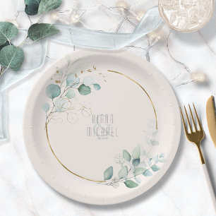 Prato De Papel Dreamy Greenery Wedding V1 Green/Blue ID817