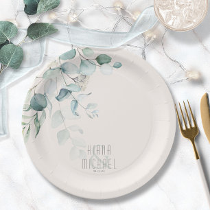 Prato De Papel Dreamy Greenery Wedding V2 Green/Blue ID817