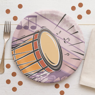 Prato De Papel Drum Bongo Tradicional Com Notas De Música