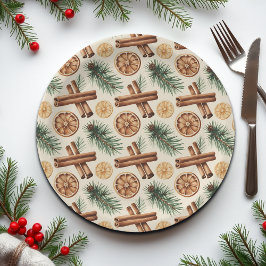 Prato De Papel Dry Oranges Cinnamon Sticks Fir Branches